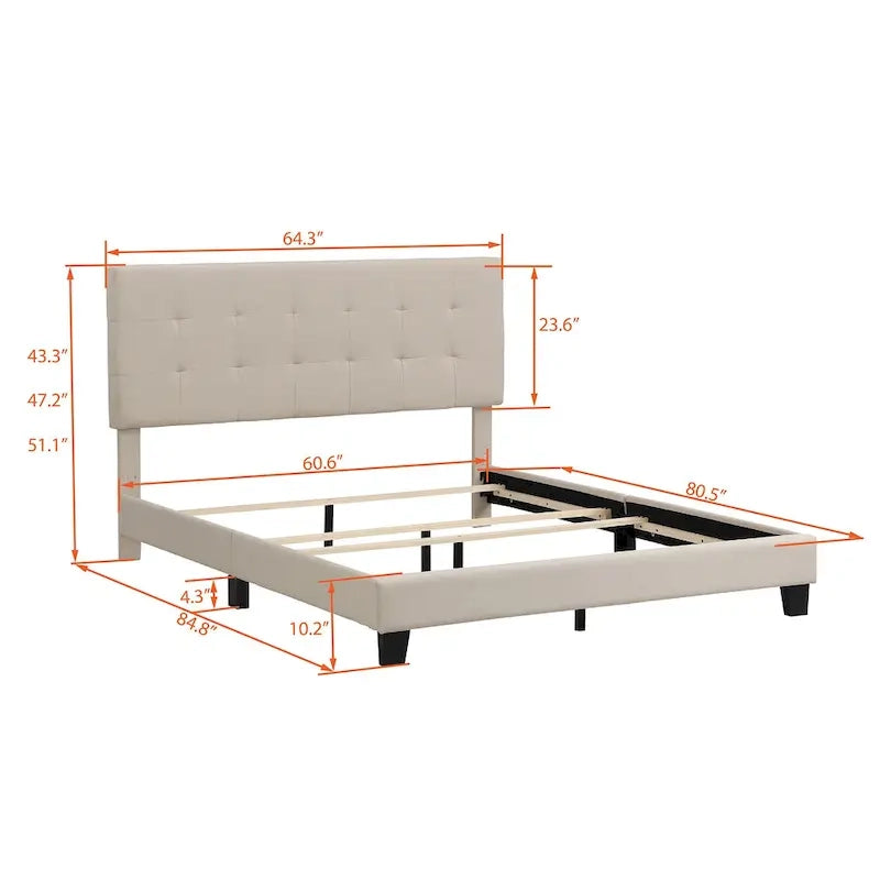 Armazón de cama tapizado copetudo beige/gris, individual