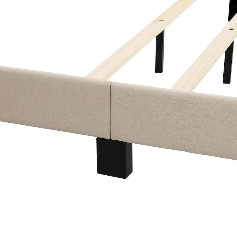 Armazón de cama tapizado copetudo beige/gris, individual