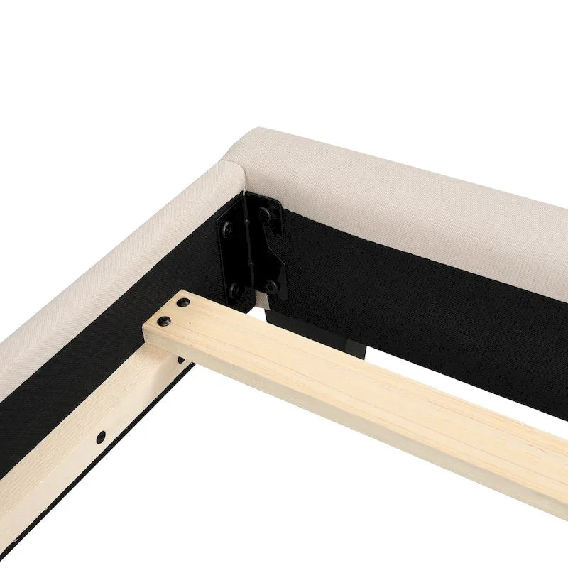 Armazón de cama tapizado copetudo beige/gris, individual
