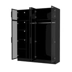 Armario ropero negro con puerta corredera de cristal y tira de luces LED, 1 persona