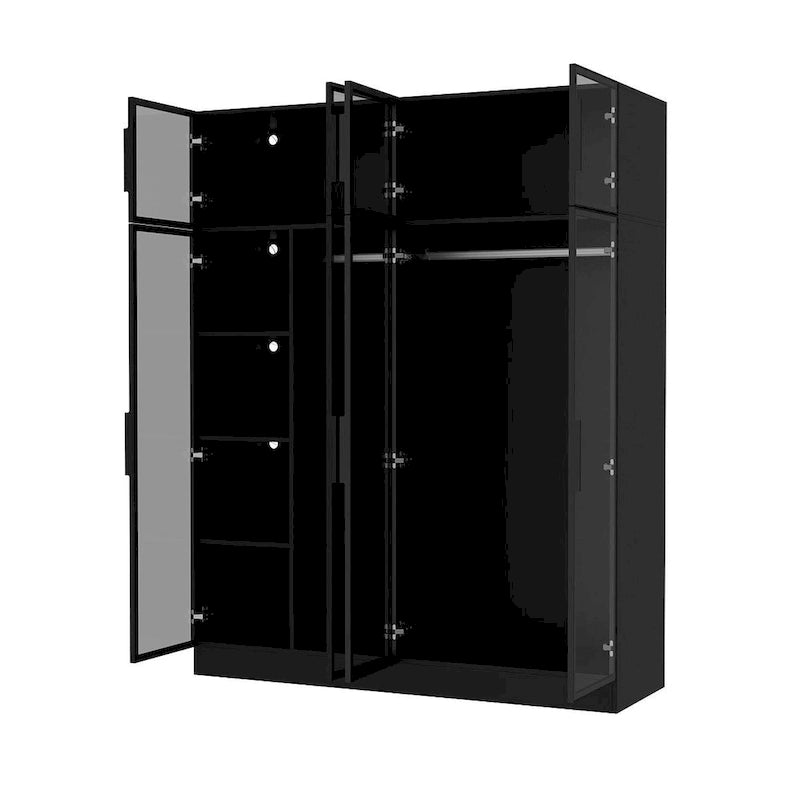 Armario ropero negro con puerta corredera de cristal y tira de luces LED, 1 persona