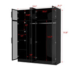 Armario ropero negro con puerta corredera de cristal y tira de luces LED, 1 persona
