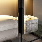 Armario ropero negro con puerta corredera de cristal y tira de luces LED, 1 persona