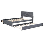 Cama de plataforma matrimonial color beige/gris con cama nido individual y 2 cajones, capacidad para 2