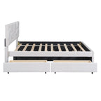 Cama de plataforma matrimonial color beige/gris con cama nido individual y 2 cajones, capacidad para 2