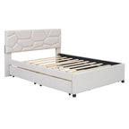Cama de plataforma matrimonial color beige/gris con cama nido individual y 2 cajones, capacidad para 2