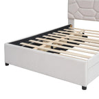 Cama de plataforma matrimonial color beige/gris con cama nido individual y 2 cajones, capacidad para 2
