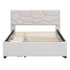 Cama de plataforma matrimonial color beige/gris con cama nido individual y 2 cajones, capacidad para 2