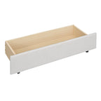 Cama de plataforma matrimonial color beige/gris con cama nido individual y 2 cajones, capacidad para 2