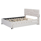 Cama de plataforma matrimonial color beige/gris con cama nido individual y 2 cajones, capacidad para 2