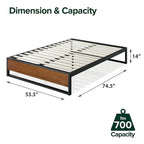 Base de cama de plataforma de acero negro y bambú, 35,5 cm de altura – Individual/Matrimonial/Queen/King, para 1-2 personas