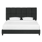 Cama Plataforma Tapizada con Cabecero Cuadrado Gris Oscuro – Queen / King