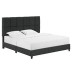 Cama Plataforma Tapizada con Cabecero Cuadrado Gris Oscuro – Queen / King