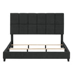 Cama Plataforma Tapizada con Cabecero Cuadrado Gris Oscuro – Queen / King