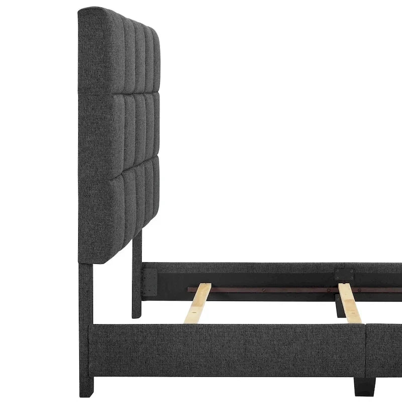 Cama Plataforma Tapizada con Cabecero Cuadrado Gris Oscuro – Queen / King
