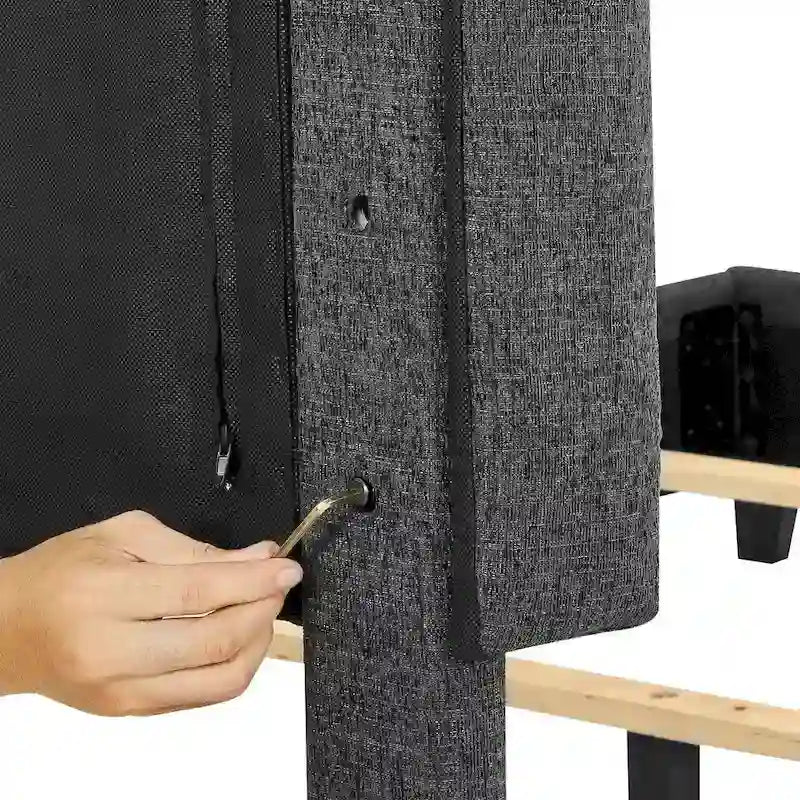 Cama Plataforma Tapizada con Cabecero Cuadrado Gris Oscuro – Queen / King