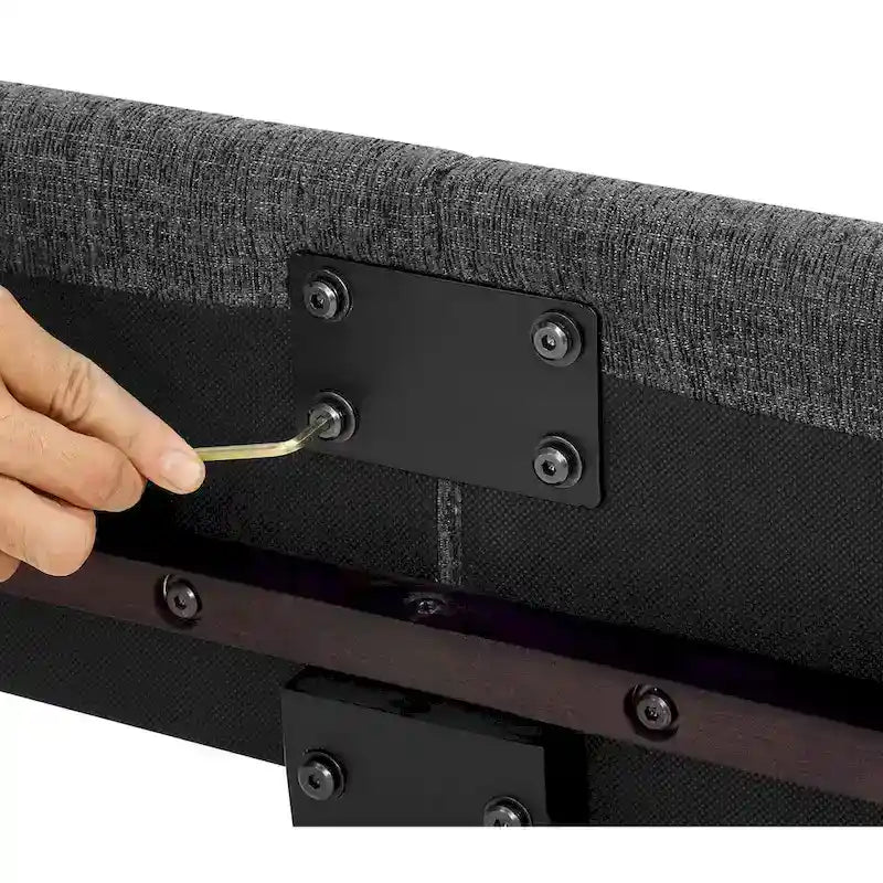 Cama Plataforma Tapizada con Cabecero Cuadrado Gris Oscuro – Queen / King