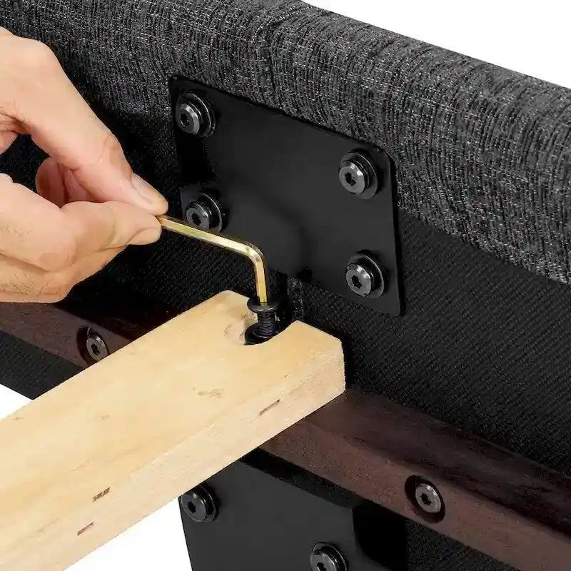 Cama Plataforma Tapizada con Cabecero Cuadrado Gris Oscuro – Queen / King