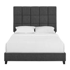 Cama Plataforma Tapizada con Cabecero Cuadrado Gris Oscuro – Queen / King