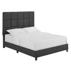 Cama Plataforma Tapizada con Cabecero Cuadrado Gris Oscuro – Queen / King