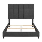 Cama Plataforma Tapizada con Cabecero Cuadrado Gris Oscuro – Queen / King