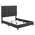 Cama Plataforma Tapizada con Cabecero Cuadrado Gris Oscuro – Queen / King