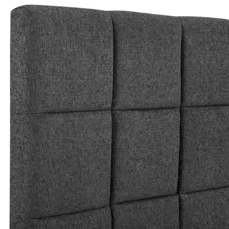 Cama Plataforma Tapizada con Cabecero Cuadrado Gris Oscuro – Queen / King