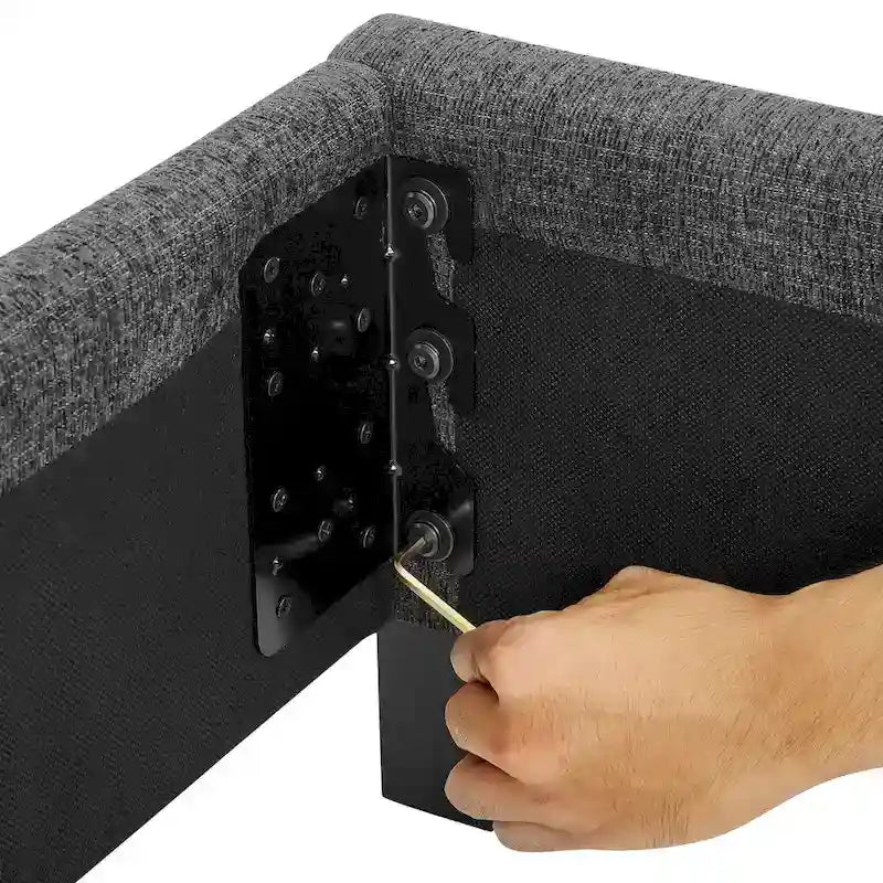 Cama Plataforma Tapizada con Cabecero Cuadrado Gris Oscuro – Queen / King