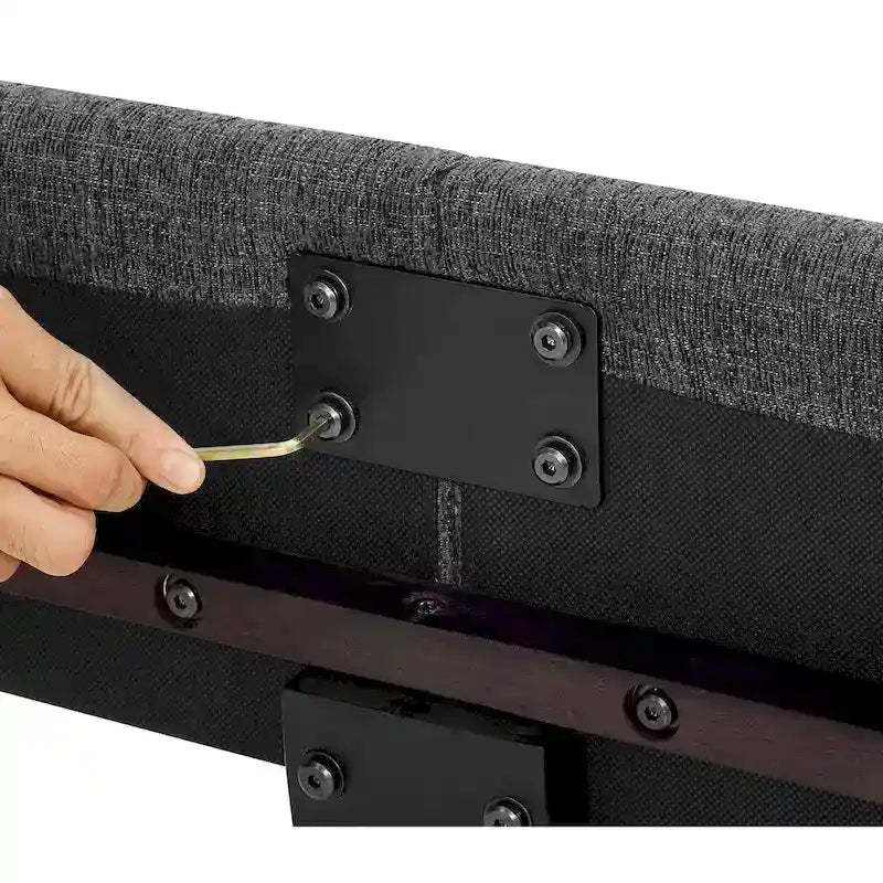 Cama Plataforma Tapizada con Cabecero Cuadrado Gris Oscuro – Queen / King