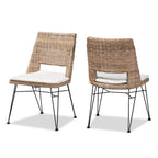 Sillas de comedor bohemias de ratán en gris deslavado, blanco y negro, juego de 2
