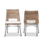 Sillas de comedor bohemias de ratán en gris deslavado, blanco y negro, juego de 2