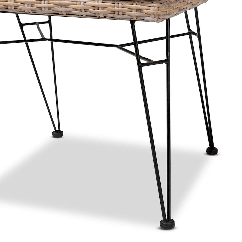 Sillas de comedor bohemias de ratán en gris deslavado, blanco y negro, juego de 2