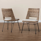 Sillas de comedor bohemias de ratán en gris deslavado, blanco y negro, juego de 2