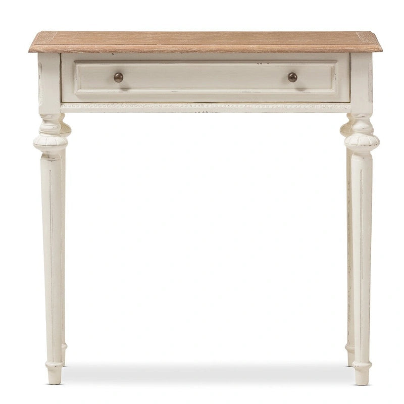 Mesa consola blanca y madera natural, estilo provenzal, montaje para 1 persona