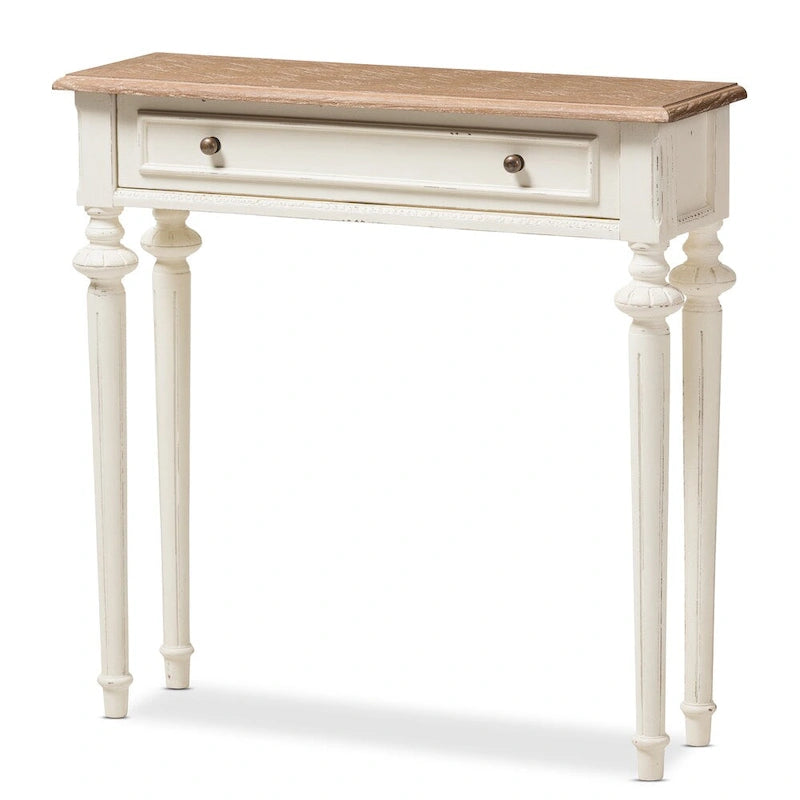 Mesa consola blanca y madera natural, estilo provenzal, montaje para 1 persona