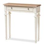 Mesa consola blanca y madera natural, estilo provenzal, montaje para 1 persona