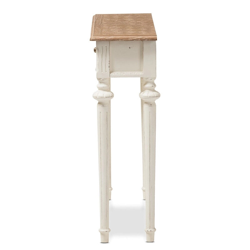 Mesa consola blanca y madera natural, estilo provenzal, montaje para 1 persona