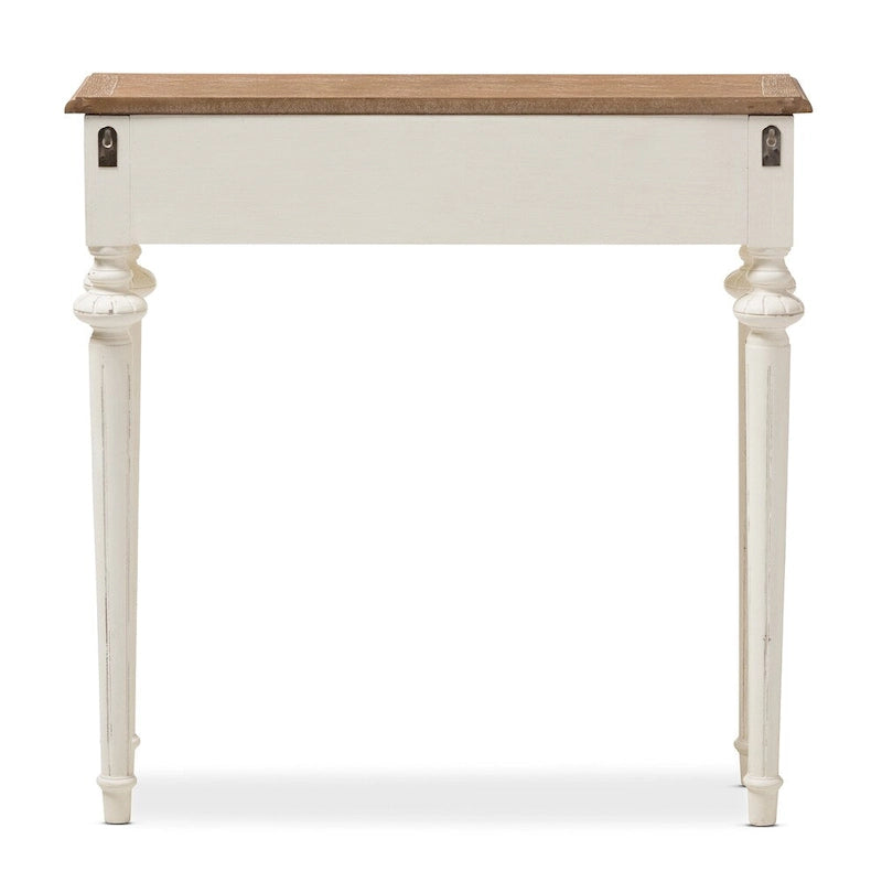 Mesa consola blanca y madera natural, estilo provenzal, montaje para 1 persona
