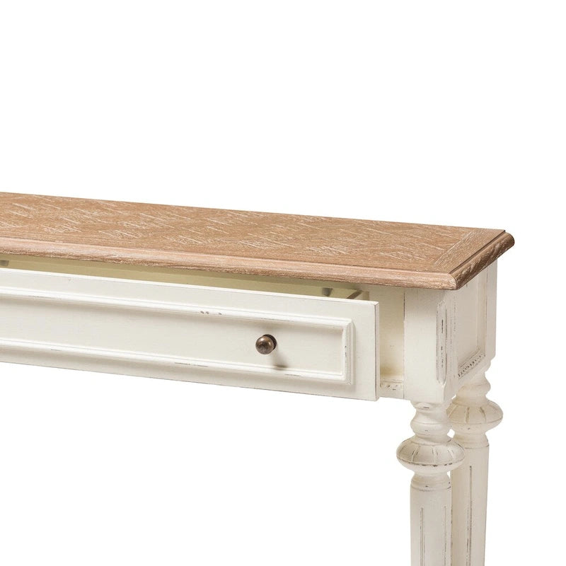 Mesa consola blanca y madera natural, estilo provenzal, montaje para 1 persona