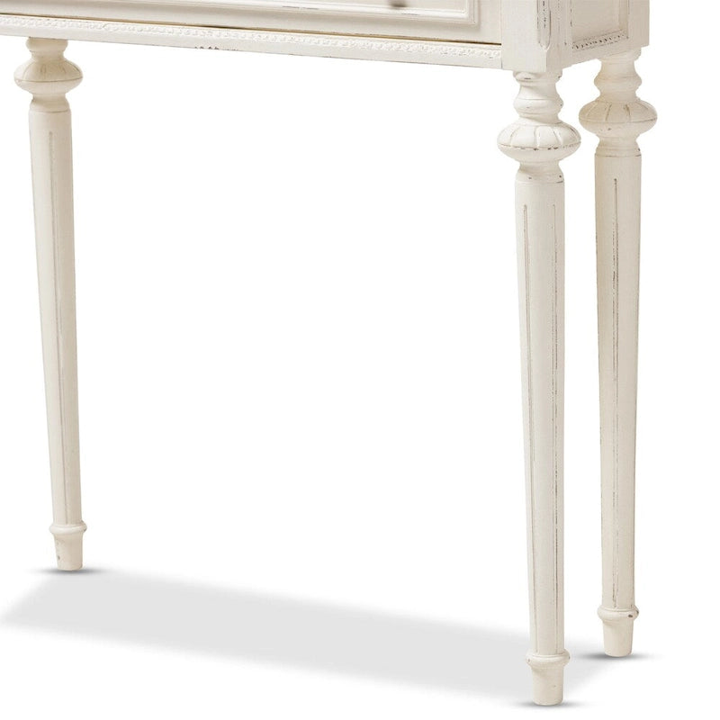 Mesa consola blanca y madera natural, estilo provenzal, montaje para 1 persona