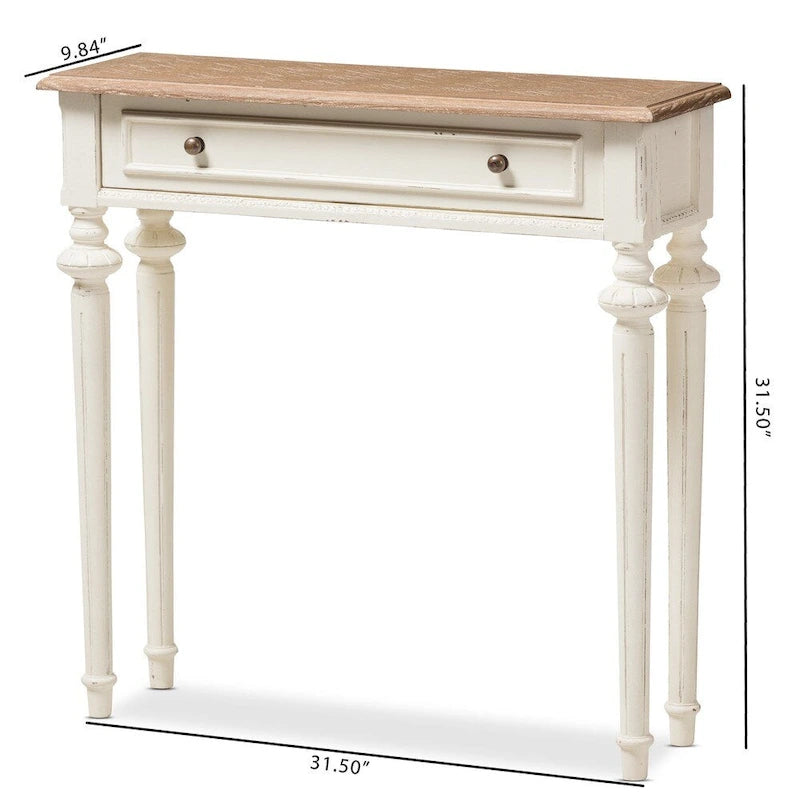 Mesa consola blanca y madera natural, estilo provenzal, montaje para 1 persona