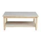 Mesa de centro de madera natural sin acabar con estante inferior, 1 pieza