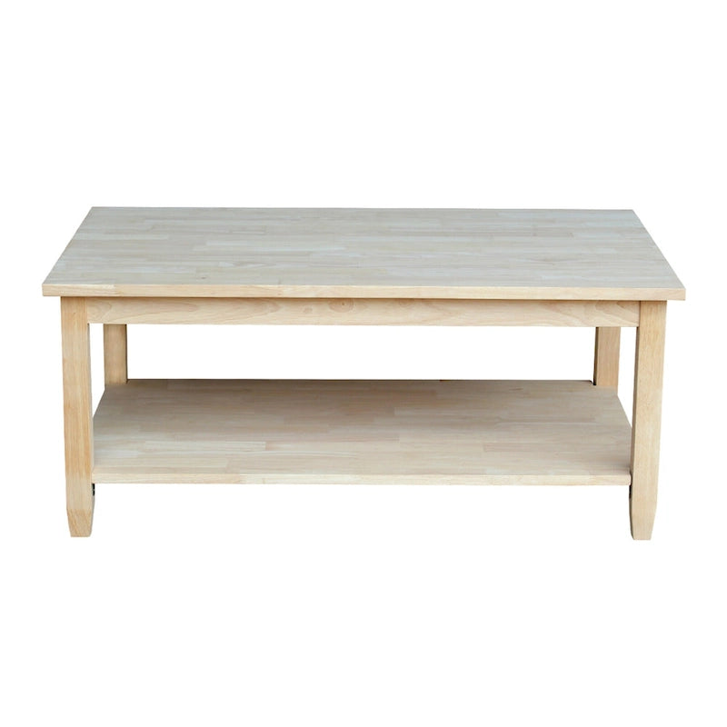 Mesa de centro de madera natural sin acabar con estante inferior, 1 pieza