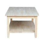 Mesa de centro de madera natural sin acabar con estante inferior, 1 pieza