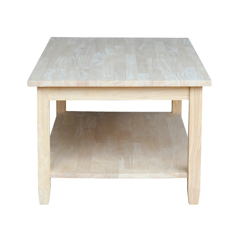 Mesa de centro de madera natural sin acabar con estante inferior, 1 pieza