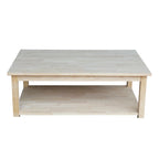 Mesa de centro de madera natural sin acabar con estante inferior, 1 pieza