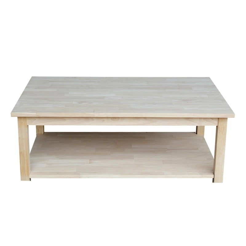Mesa de centro de madera natural sin acabar con estante inferior, 1 pieza