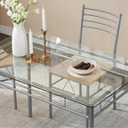 Juego de comedor de 5 piezas negro/plateado, mesa de cristal templado y 4 sillas de PU, capacidad para 4 personas