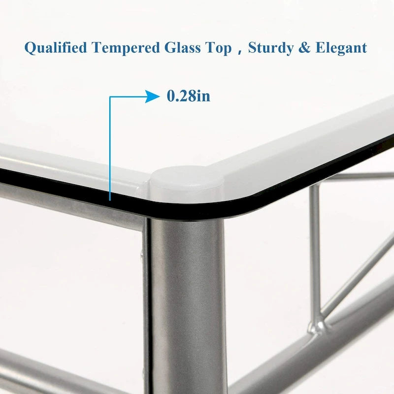Juego de comedor de 5 piezas negro/plateado, mesa de cristal templado y 4 sillas de PU, capacidad para 4 personas