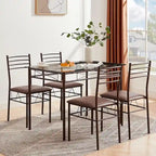 Juego de comedor de 5 piezas negro/plateado, mesa de cristal templado y 4 sillas de PU, capacidad para 4 personas